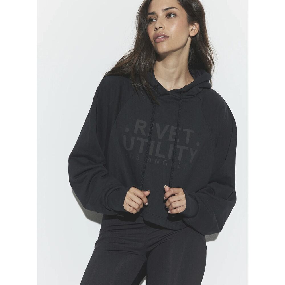 *Rare* Rivet Utility Los Angeles Deven Cropped Hoodie Black Size Small Oversized